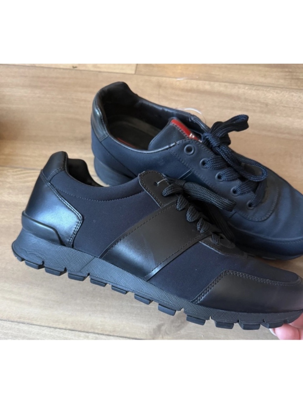 PRADA Sport Black Leather Textile Sneakers Men’s Low Top Lace Up 2718 AF  | 8.5 - Picture 3 of 11